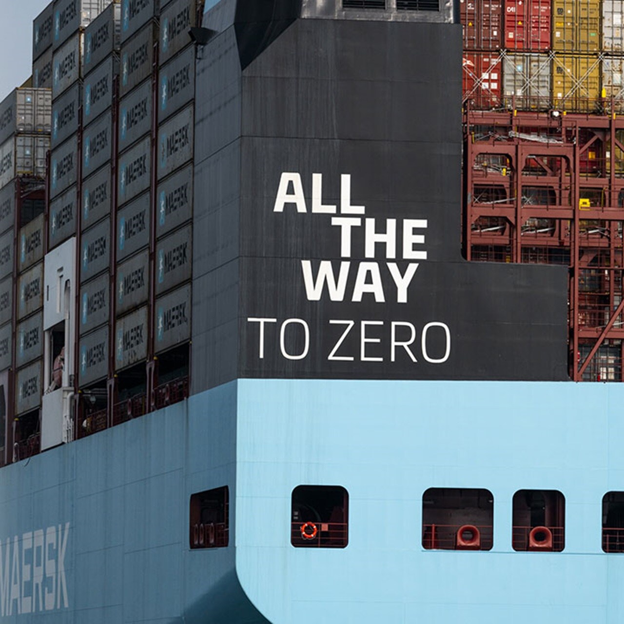 Maersk ship with All the way to zero tag.