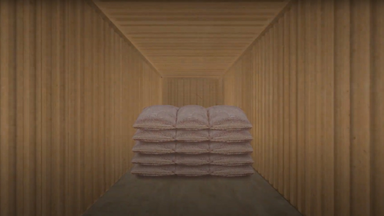 Container loaded with cocoa bags