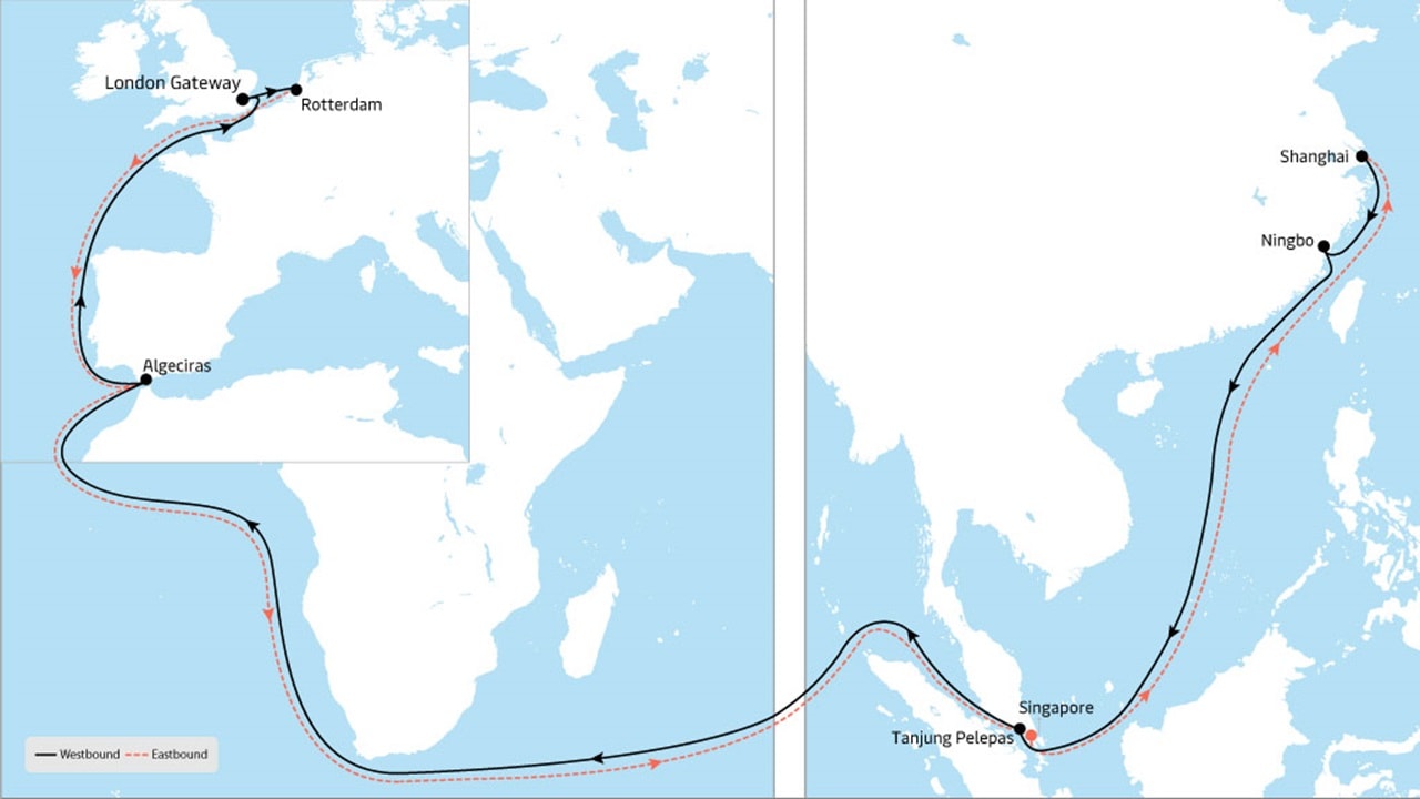 AE 3 - Asia to Europe service map