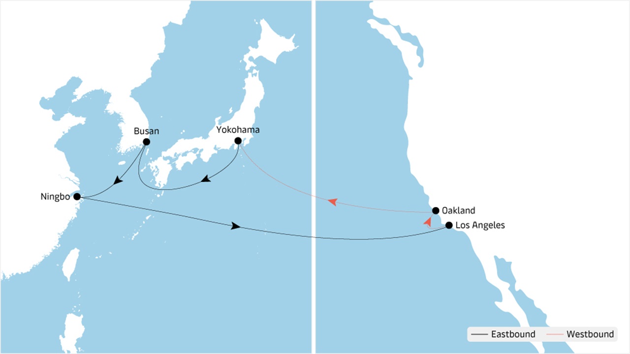 TP7 - Asia to North America service map