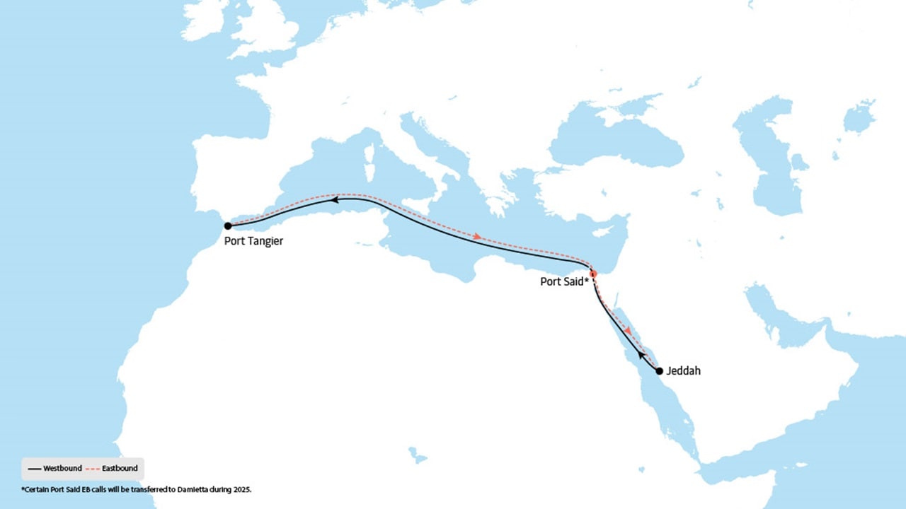 Jeddah 2 - Middle East to Europe service map