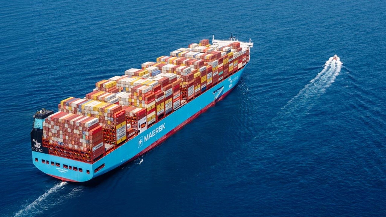 Maersk vessel sailing in ocean