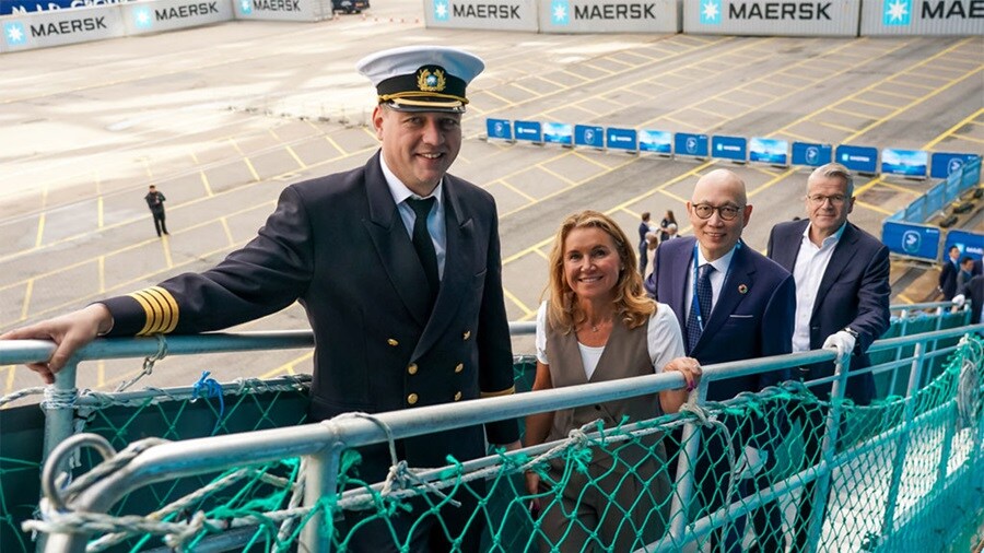 Alexandra Mærsk was christened by its godmother, Elaine Condon, Director of People & Culture at Primark during a naming ceremony held at the port of Felixstowe, UK