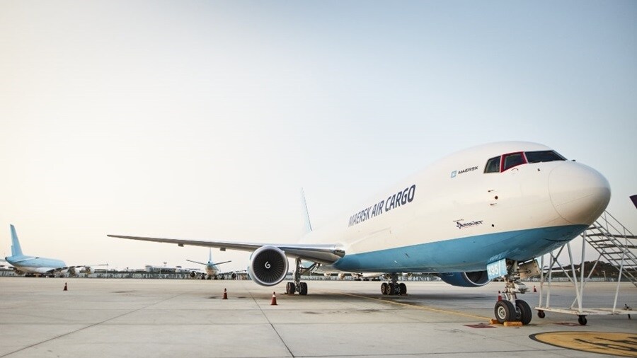 Front shot of Maersk cargo plane