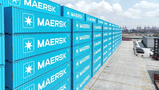 Maersk blue containers at container depot