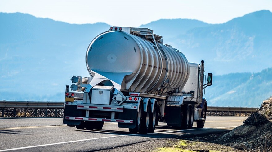 Chemical truck driving within the mountains