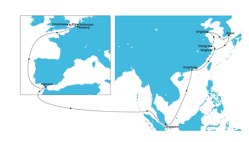 AE2 Eastbound map