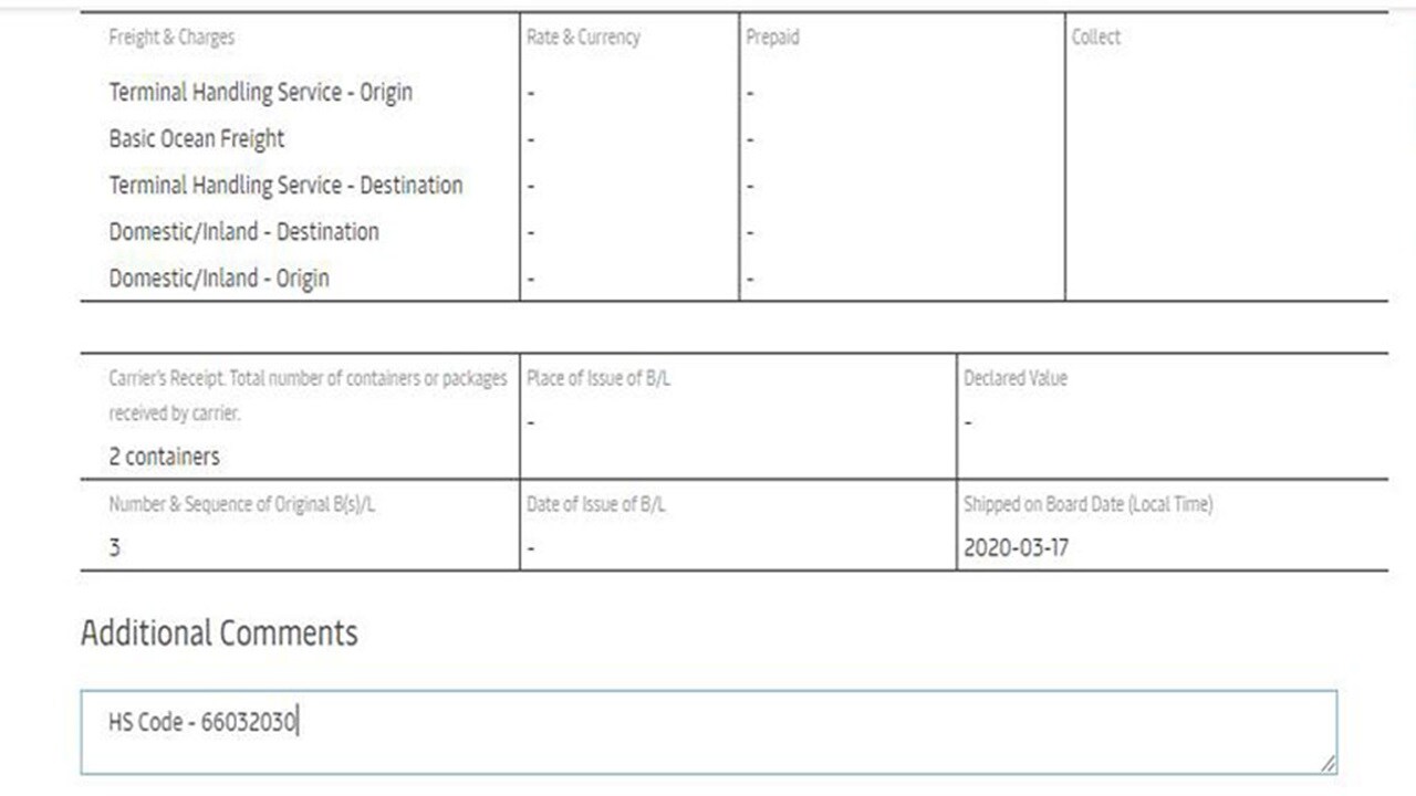 HS8 Code Requirement Jebel Ali, UAE Maersk