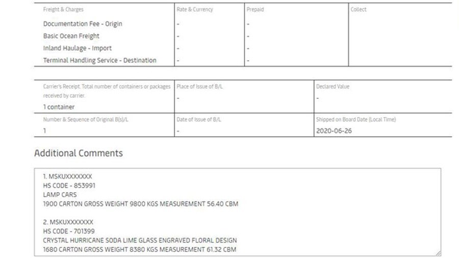 Declaration of multiple HS Codes in the Shipping Instructions for