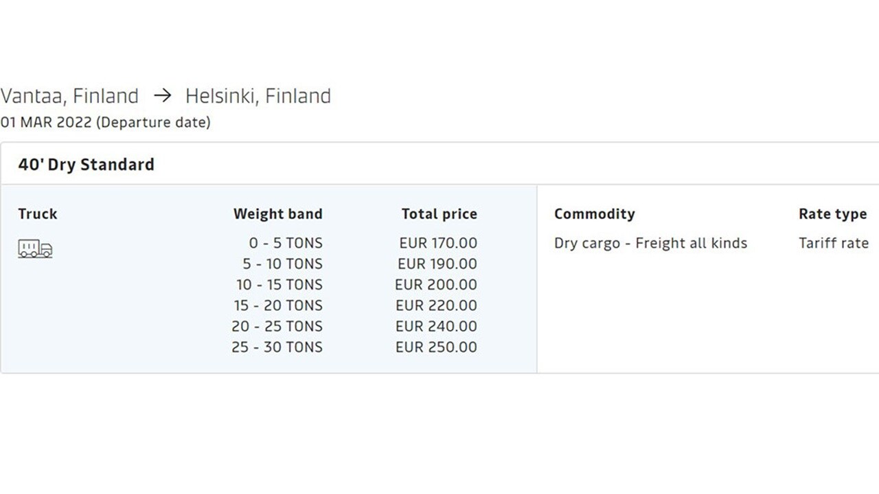 Finland carrier haulages:  Inland pricing changes in Finland