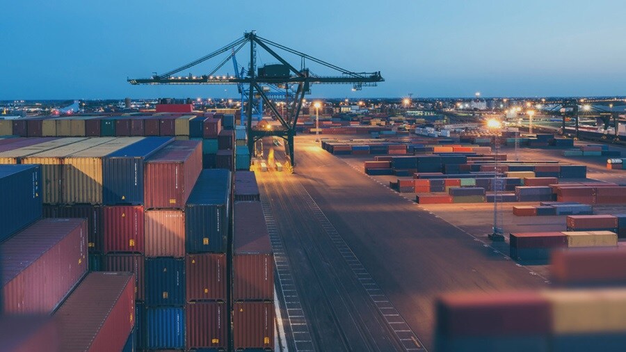 Stack of containers at a dock station