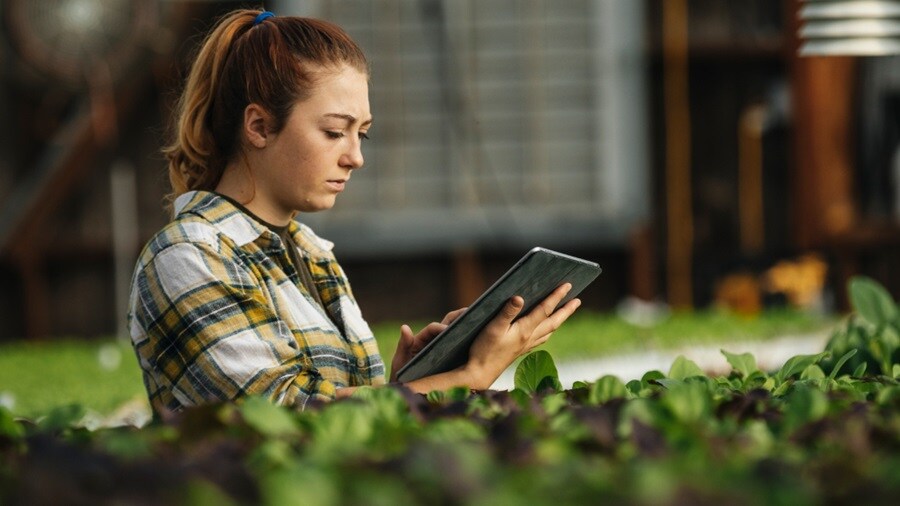 Woman looking at her tabloid