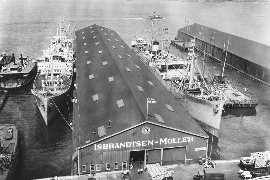 Two Maersk Line vessels at Pier 18 in Brooklyn, New York, in 1935