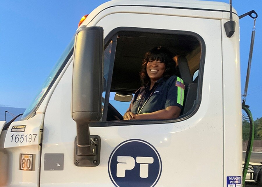 Women's history month - Kemora Clark about to drive down the freeway to the Ports of Los Angeles and Long Beach