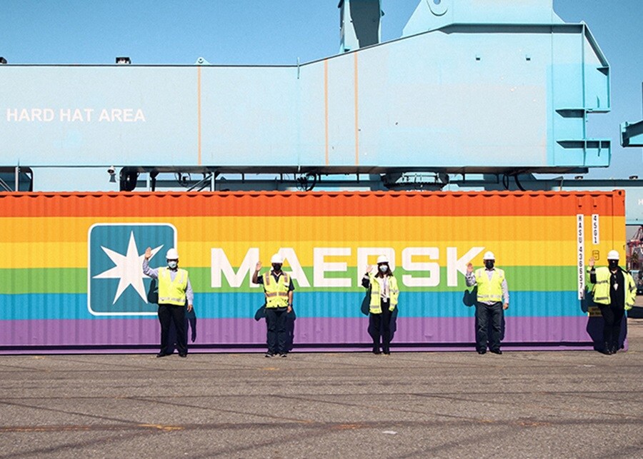 Maersk employees at Pier 400, APM Terminals, raising their hand in support of #ChoosetoChallenge on International Women's Day