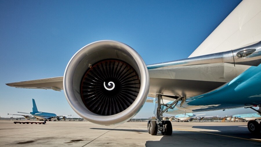 Close up of a Maersk airplane wing