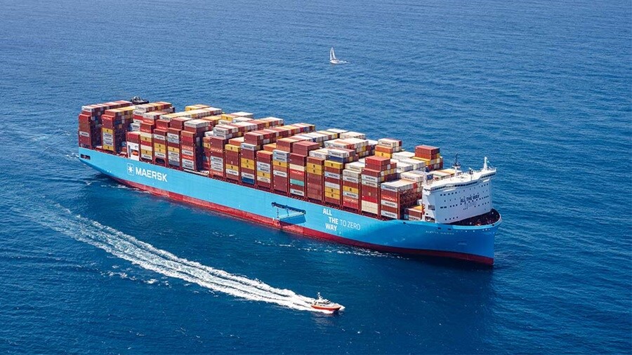 Maersk vessel arriving at Pier400 at Port of Los Angeles, LA, California, United States.
