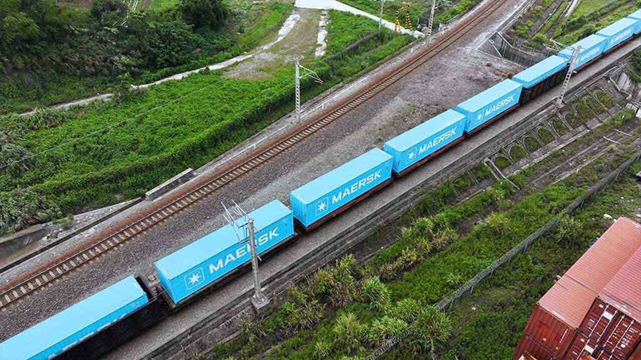 Aerial view of Maersk freight train