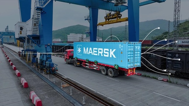 Maersk container loaded at rail terminal