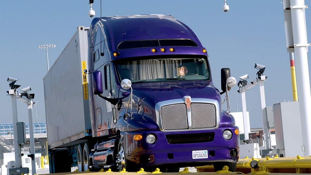 Truck on scale entering APM Terminals Pier 400 Los Angeles